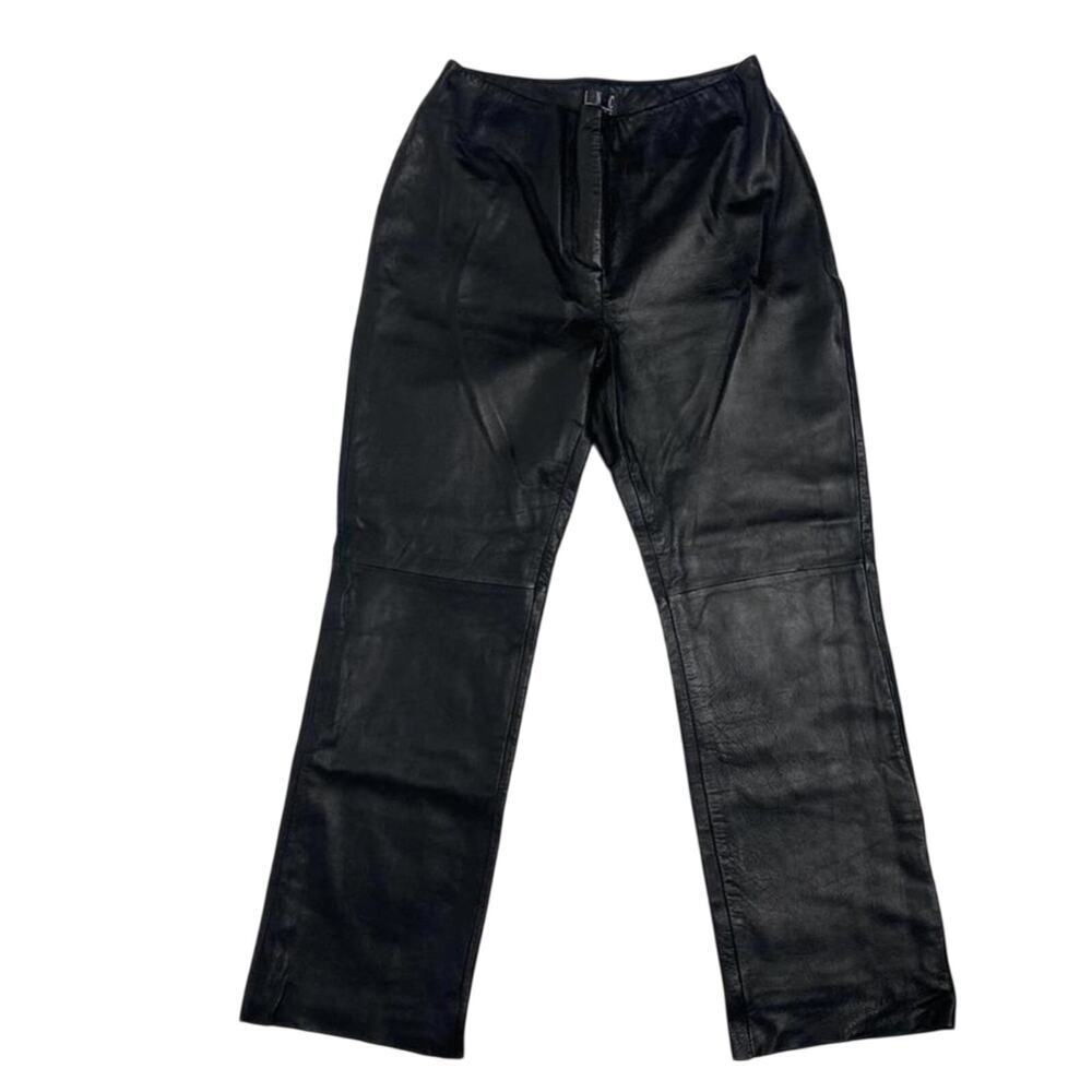 INC International Concepts Leather Wide Leg Pants Black Size 14P